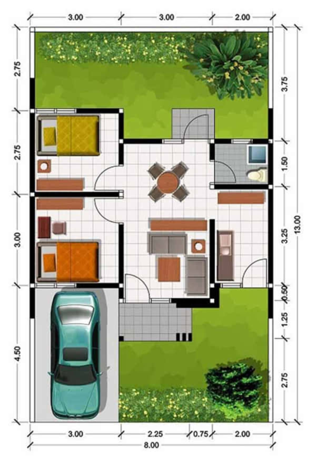 50 Denah Rumah Type 45 Di Perumahan Minimalis Terbaru 2022 - Denah Rumah Type 45 Beserta Tampak Dan Potongan