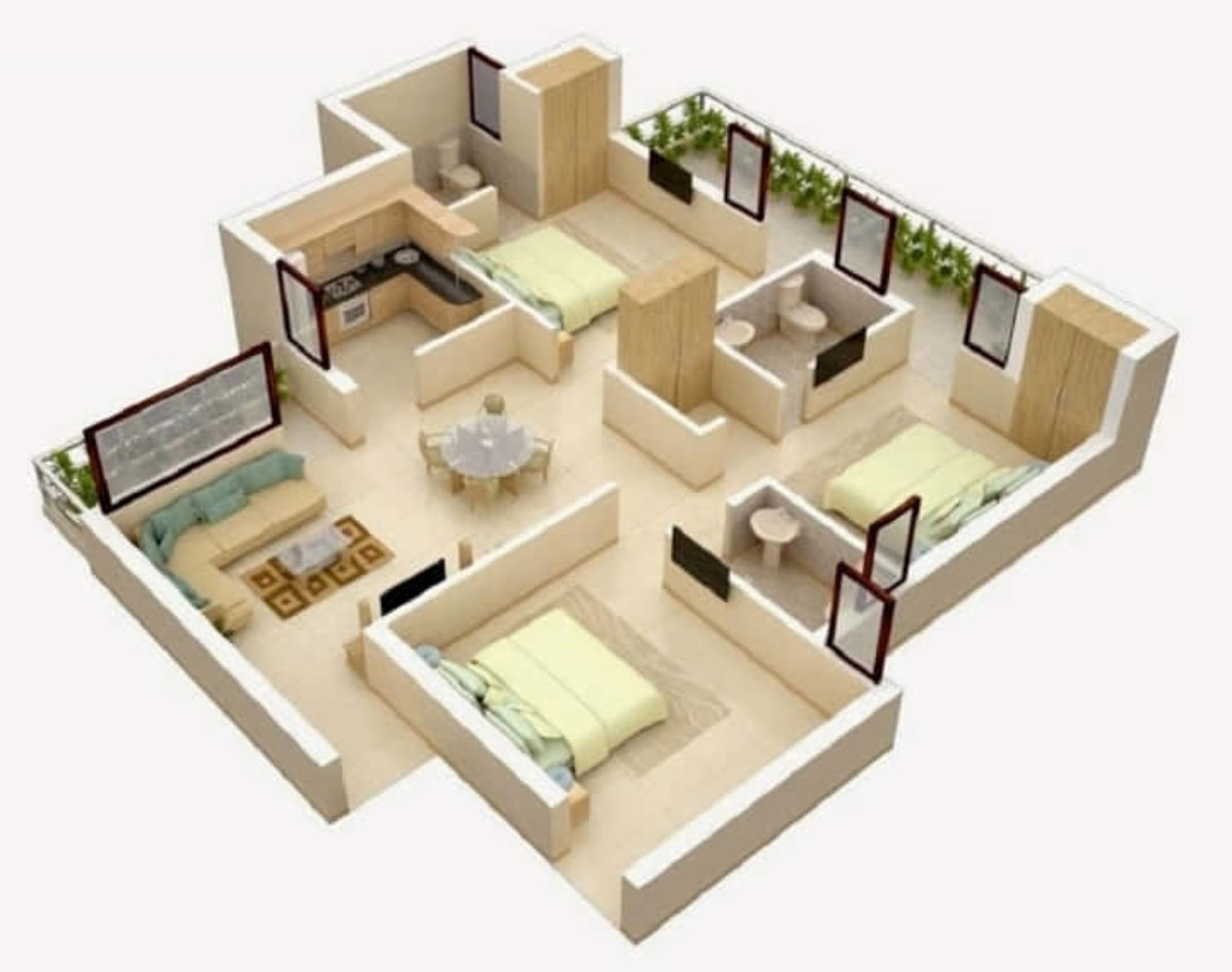 8 Desain Denah Rumah Minimalis 3 Kamar Tidur Type 36 Terbaik