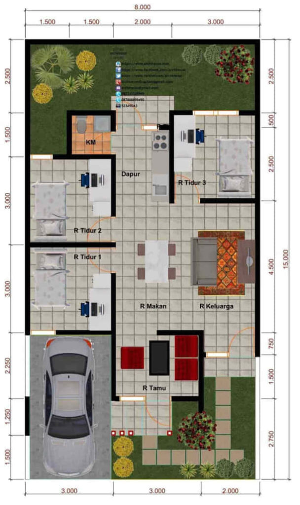 8 Desain Denah Rumah Minimalis 3 Kamar Ukuran 7x9 Terbaru