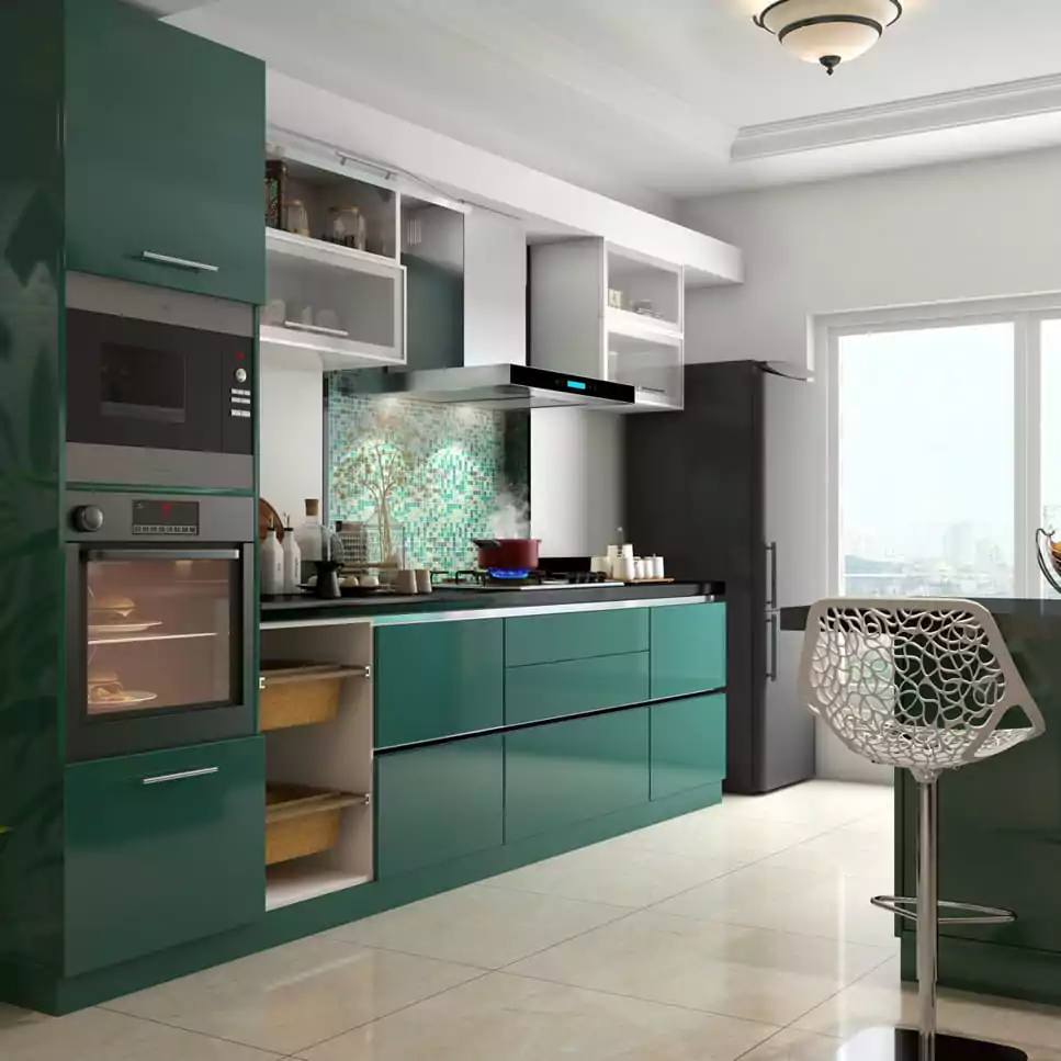 Desain Dapur Minimalis Warna Hijau 3x3