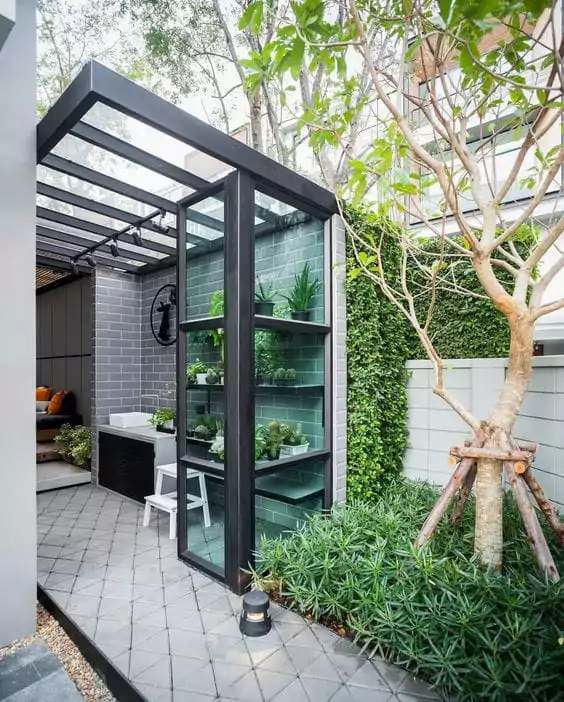 Desain Dapur Terbuka Dengan Taman