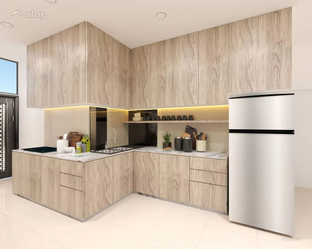 Inspirasi Dapur Minimalis Modern 2x1 Texture Kayu