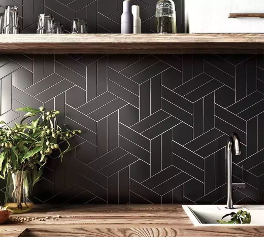 Motif Keramik Dinding Dapur Hitam Chevron