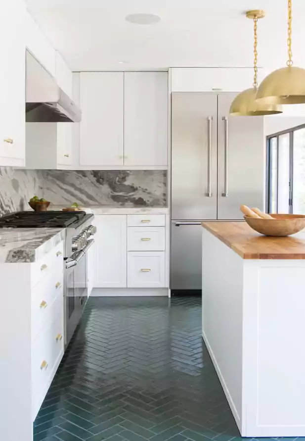 Herringbone Keramik Lantai Dapur Warna Hijau