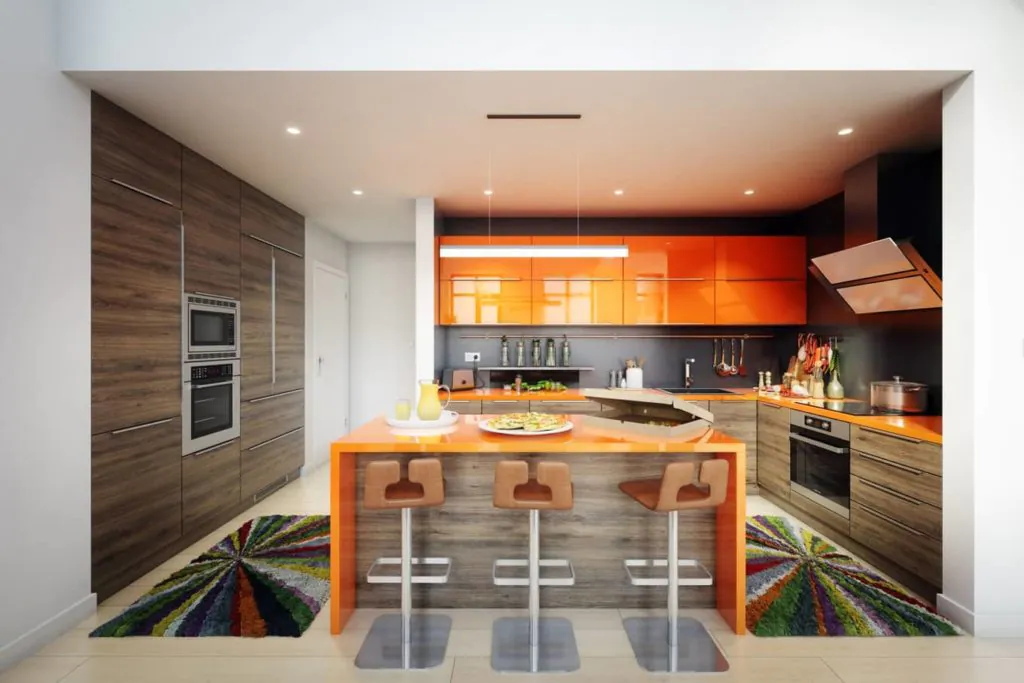 desain dapur cantik warna orange