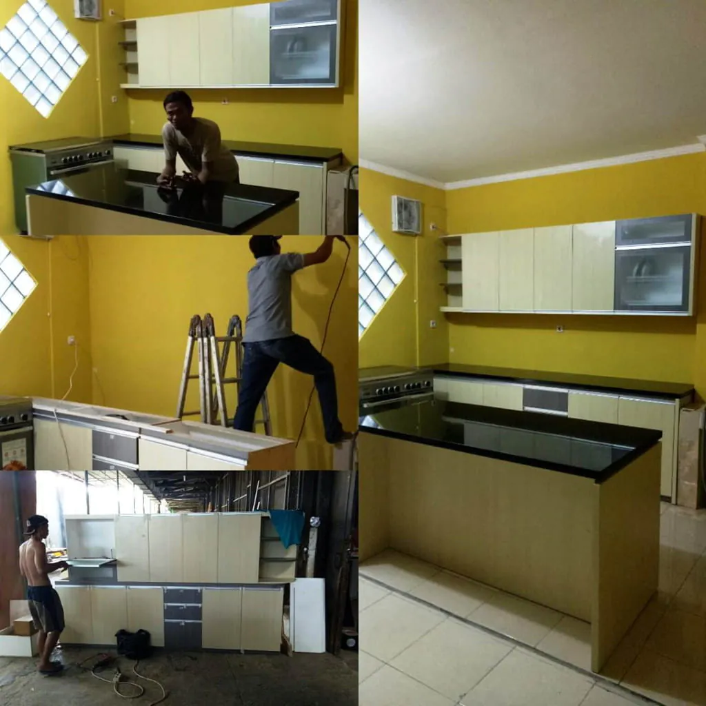 meja dapur kayu atas keramik