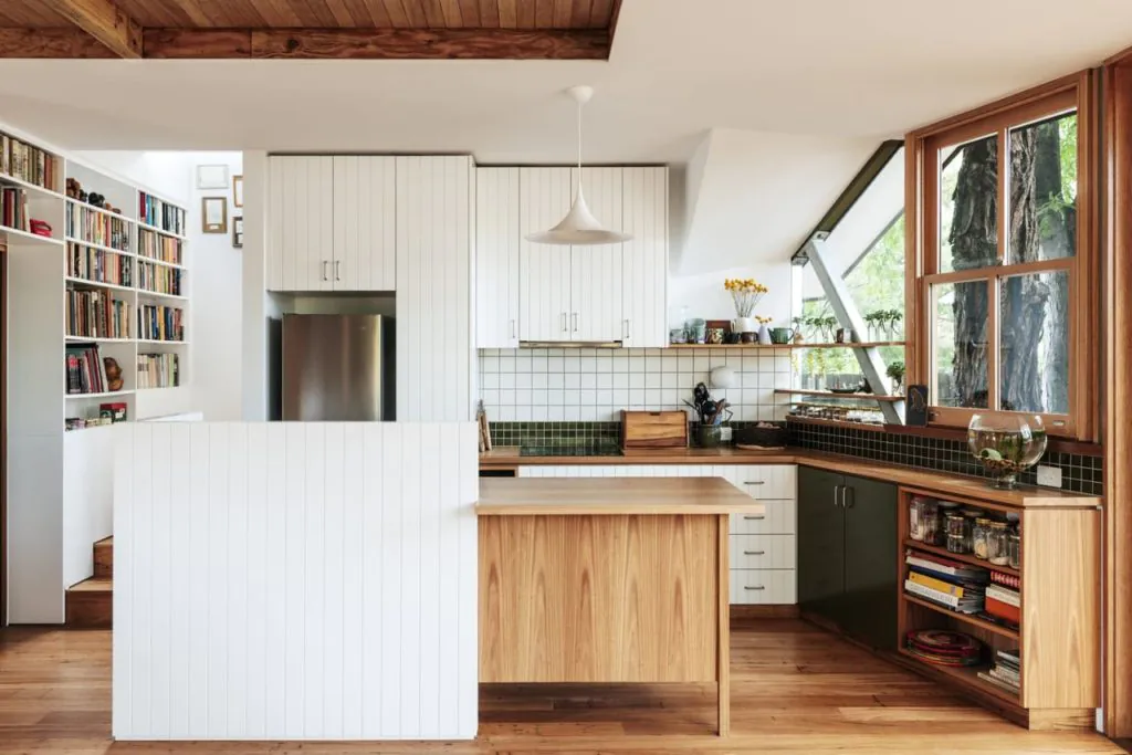 meja dapur kayu letter l