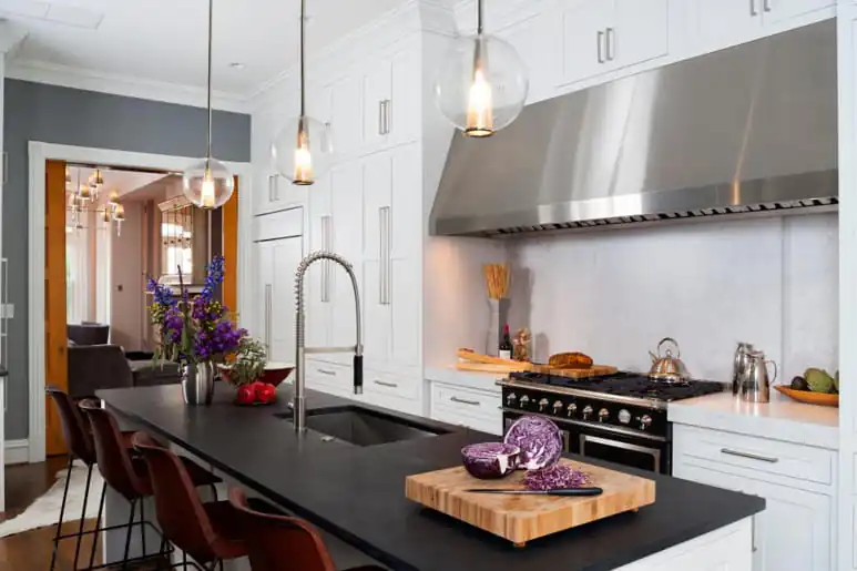 model meja dapur minimalis modern warna hitam dan putih