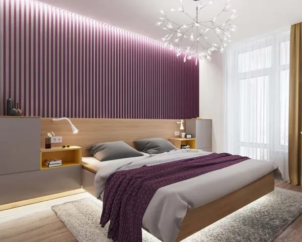 dekorasi kamar minimalis warna ungu