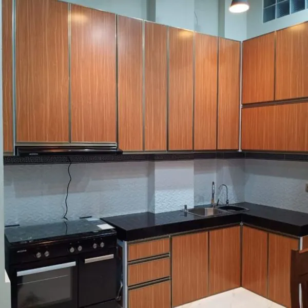 kitchen set alumunium motif kayu