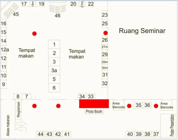 denah pameran seni rupa dengan tempat makan