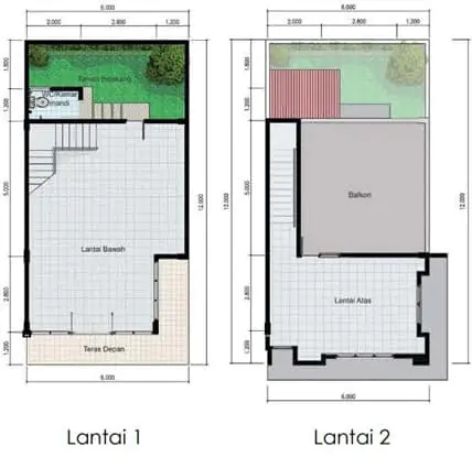 denah ruko 2 lantai yang bagus 5x10