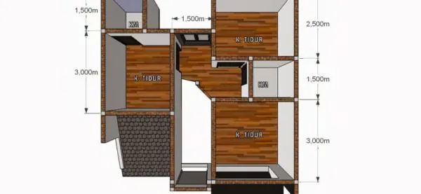 denah rumah 2 kamar ukuran 7x9