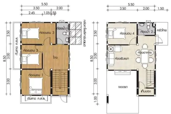 denah rumah 3 kamar ukuran 7x9 2 lantai