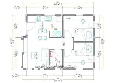 denah rumah 6x8 2 kamar tidur