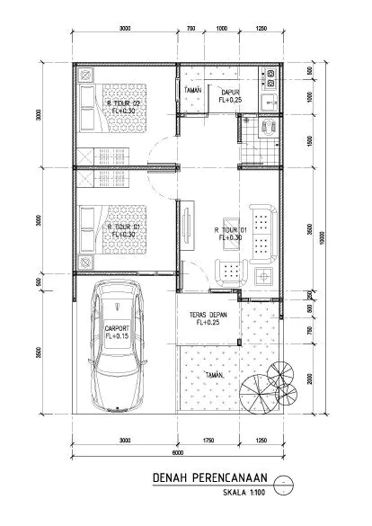denah rumah 6x8 minimalis