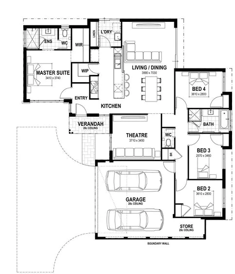 denah rumah 9x12 4 kamar tidur dan garasi