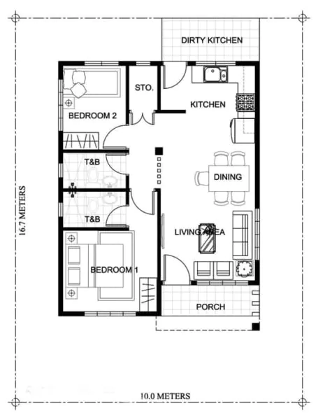 denah rumah sederhana 2 kamar