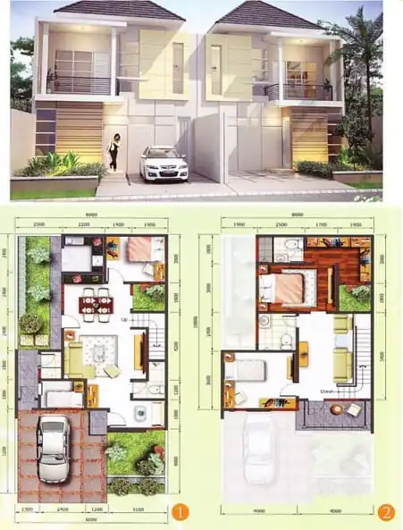 denah rumah sederhana 2 lantai