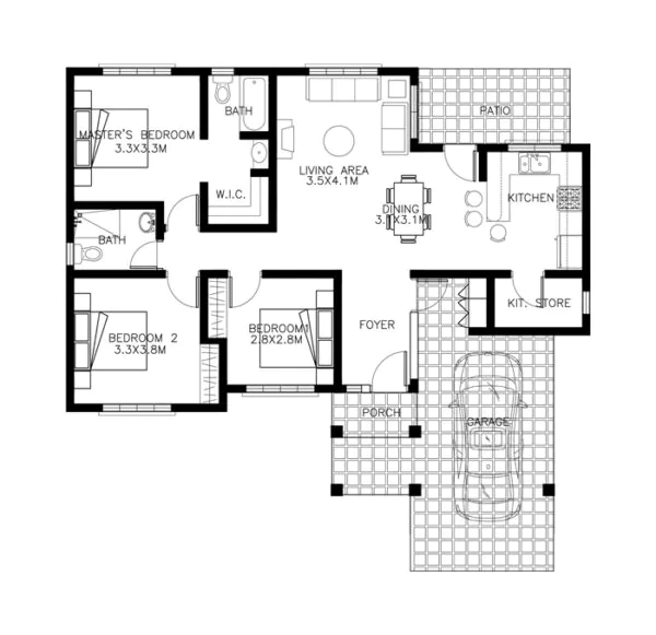 denah rumah sederhana 3 kamar tidur