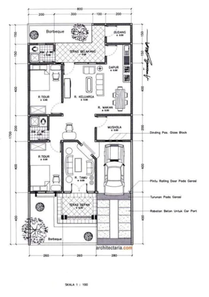denah rumah sederhana ukuran 6x9 di kampung
