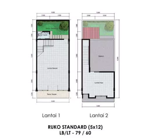 denah ruko 2 lantai 5x12