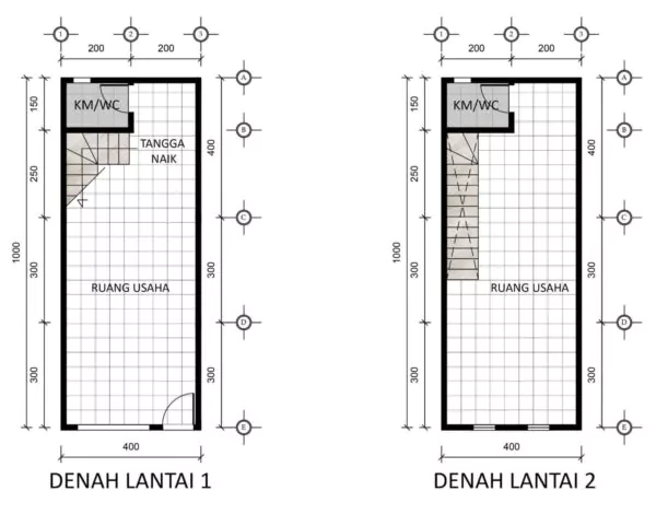 denah ruko 2 lantai 8x16