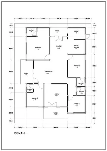 denah rumah 4 kamar tidur 1 mushola