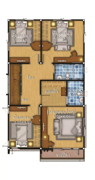 denah rumah 7x12 4 kamar tidur