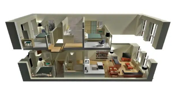 denah rumah mewah 2 lantai 3d