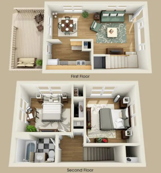 denah rumah mewah 2 lantai 3d minimalis