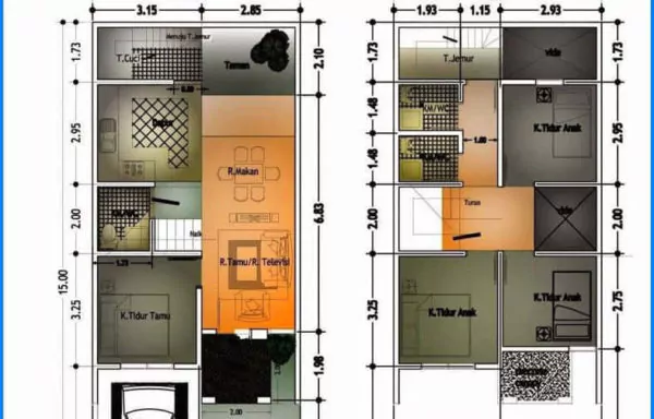 denah rumah type 45 2 lantai