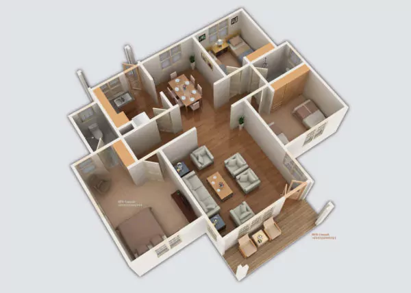 denah pondasi rumah ukuran 6x12 3 kamar 3d