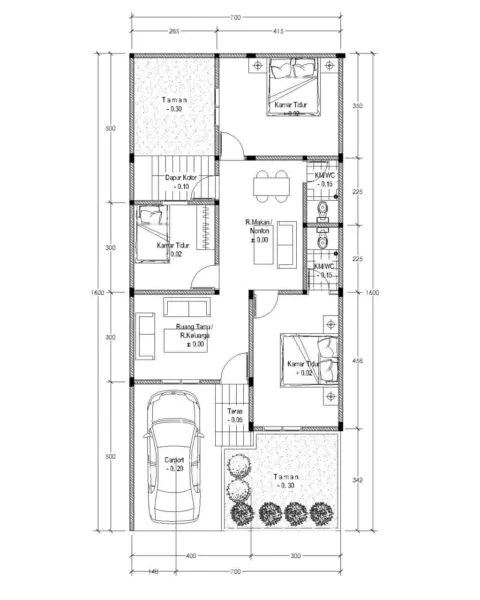 denah pondasi rumah ukuran 6x12 3 kamar yang luas