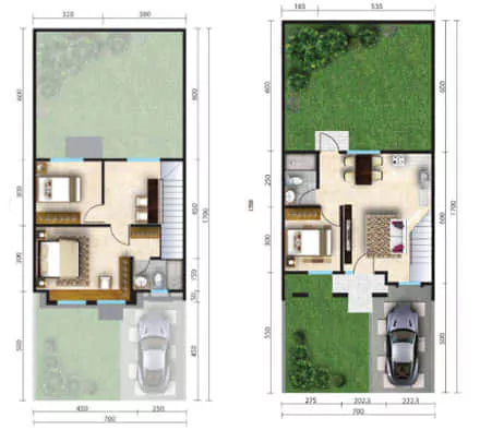 denah rumah 2 lantai mungil modern
