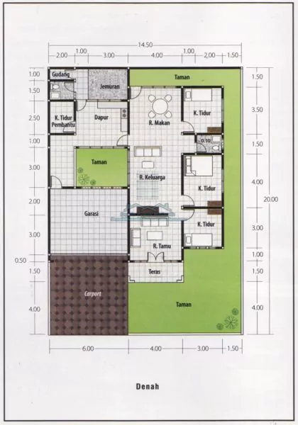 denah rumah 3 kamar tidur 1 mushola 1 garasi