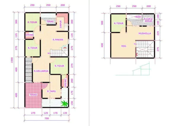 denah rumah 6x9 2 lantai