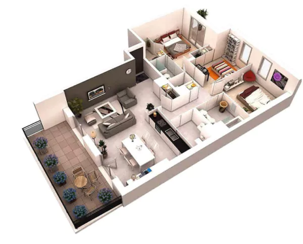 denah rumah 6x9 3d
