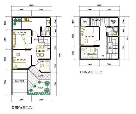 denah rumah minimalis 3 kamar tidur type 36 2 lantai
