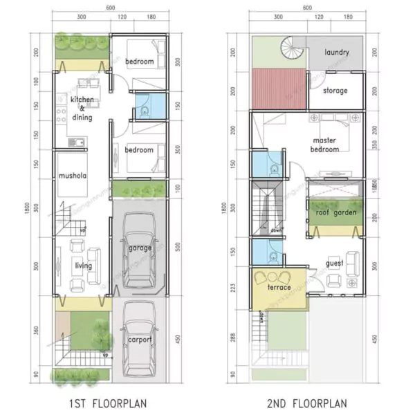 denah rumah minimalis 3 kamar ukuran 7x9 dan mushola