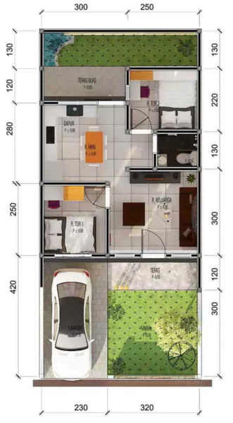 denah rumah type 36 2 kamar