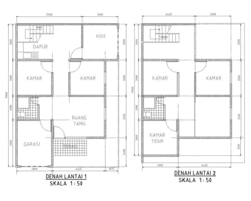 denah rumah type 36 skala 1 50
