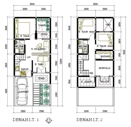 denah rumah ukuran 6x9 sederhana 2 lantai
