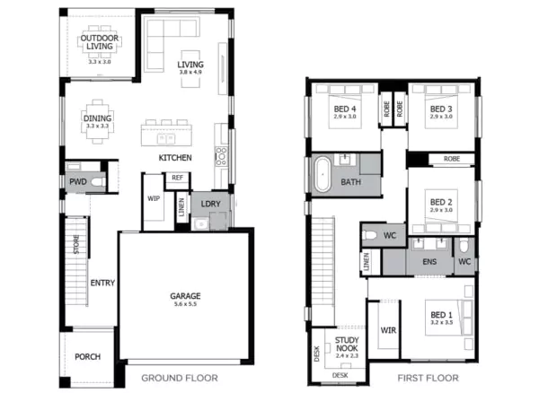 desain denah rumah 2 lantai mungil
