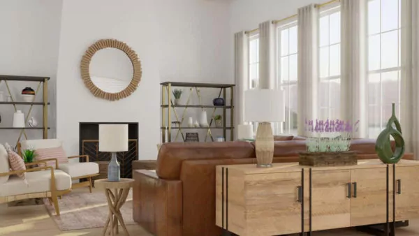 interior ruang keluarga gaya rustic