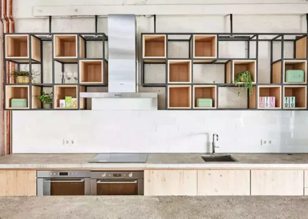 kitchen set industrialis rak kayu dan besi