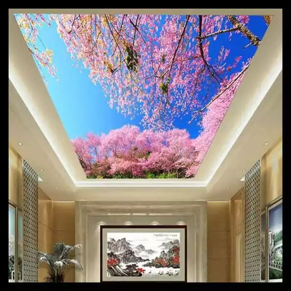 banner plafon pvc motif bunga