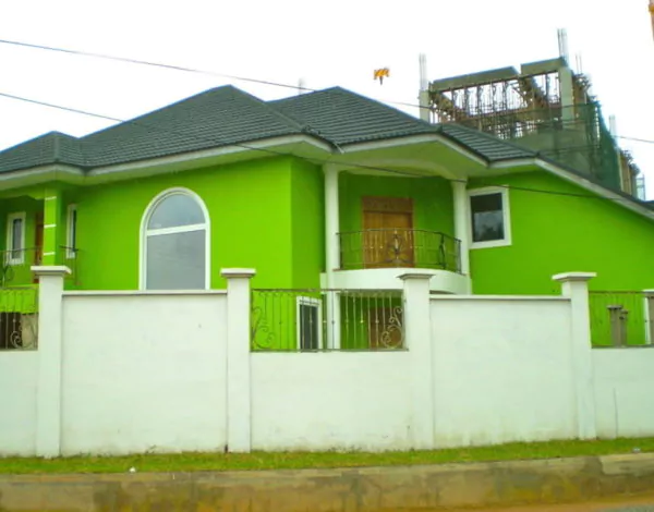 warna cat rumah yang sejuk tampak depan - yellow green