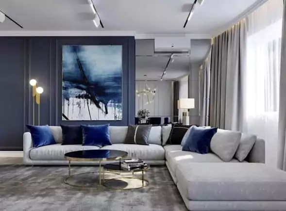 kombinasi warna cat rumah abu abu dan biru