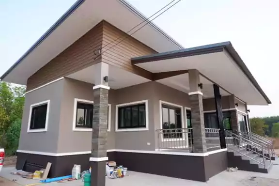 warna cat depan rumah yang elegan - cokelat